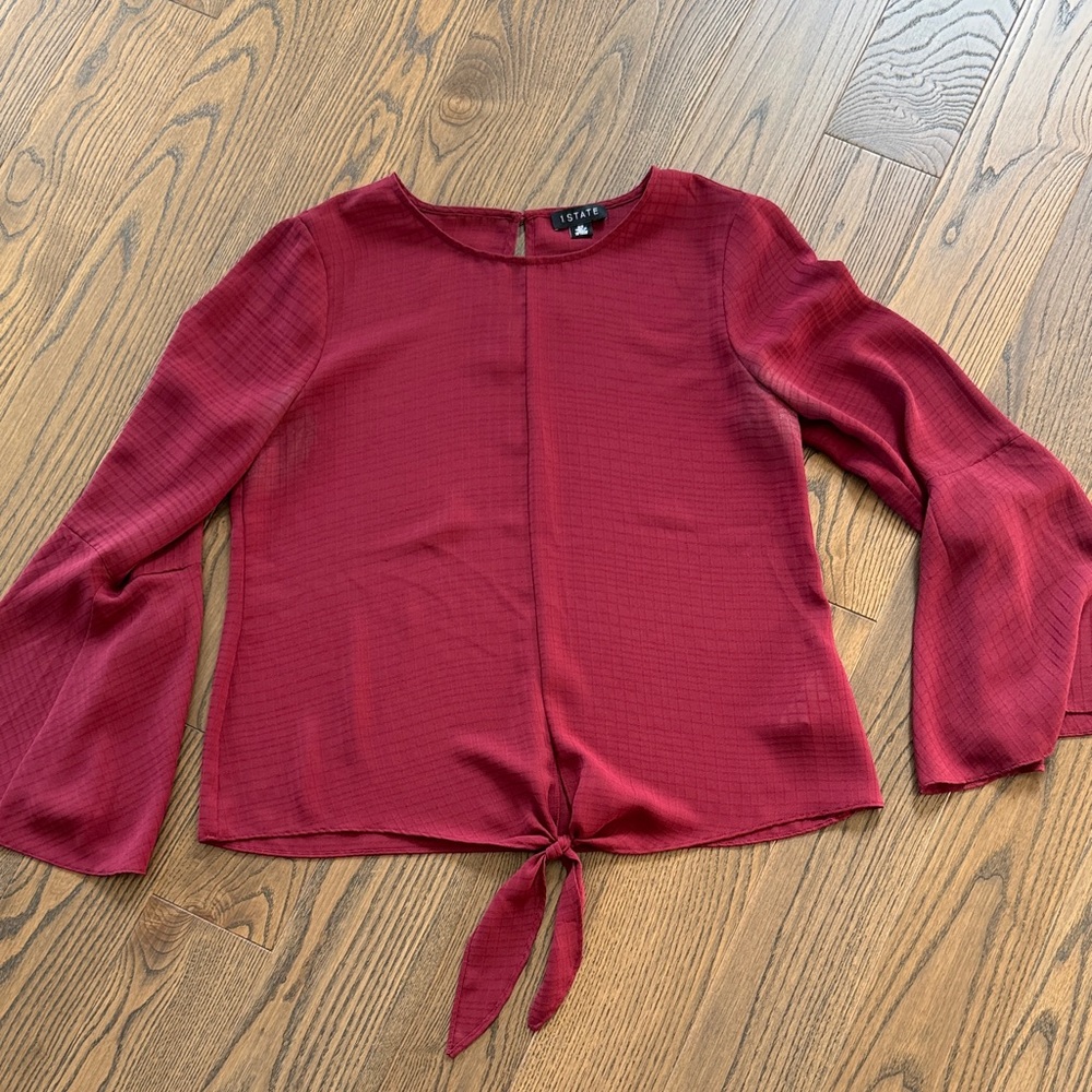 1. State Wine Red Tie-Hem Long Sleeve Blouse